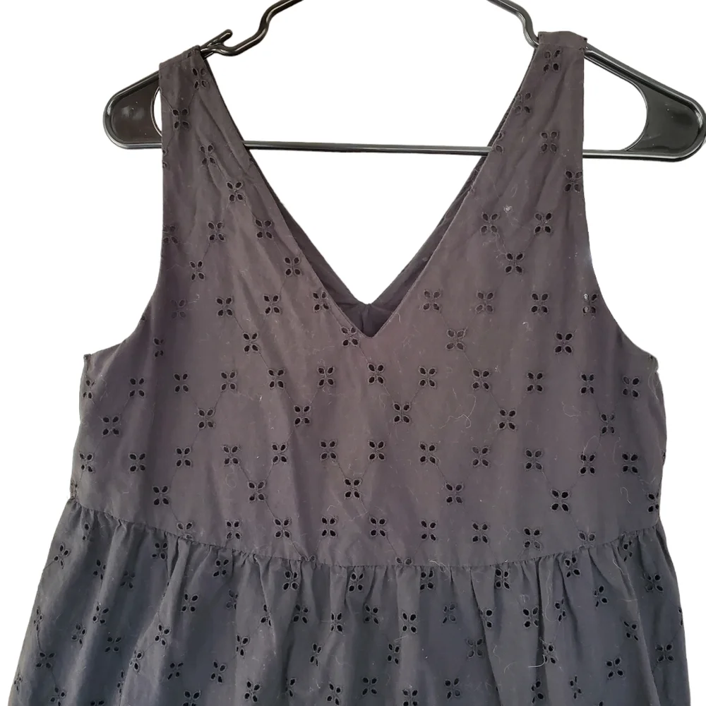 LOFT sleeveless sundress black tiered embroidered eyelet prairie peasant small - Picture 4 of 7